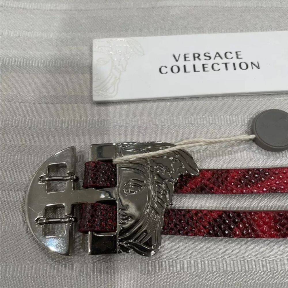 Versace Collection Red Double Leather Belt/Silver Medusa Buckle NWT Size 65/26
